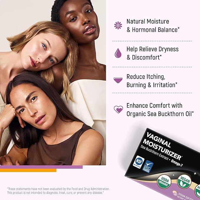 Vaginal Moisture Oral Soft Gel Capsules for Dryness &amp Moisture Organic Sea Buckthorn Oil Capsules Nourishing Wetness &amp Hydration USDA-Certified Women Sea Buckthorn Vaginal Moisturizer Omega