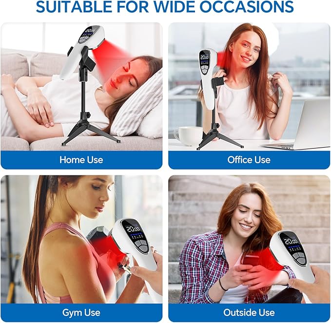 Red Light Therapy Device for Body Pain ReIief with Stand 6x808nm+12x650nm Handheld Near Infrared Light Therapy with PW Pulsed Wave Model for Human Body Joint Back Knee Muscle