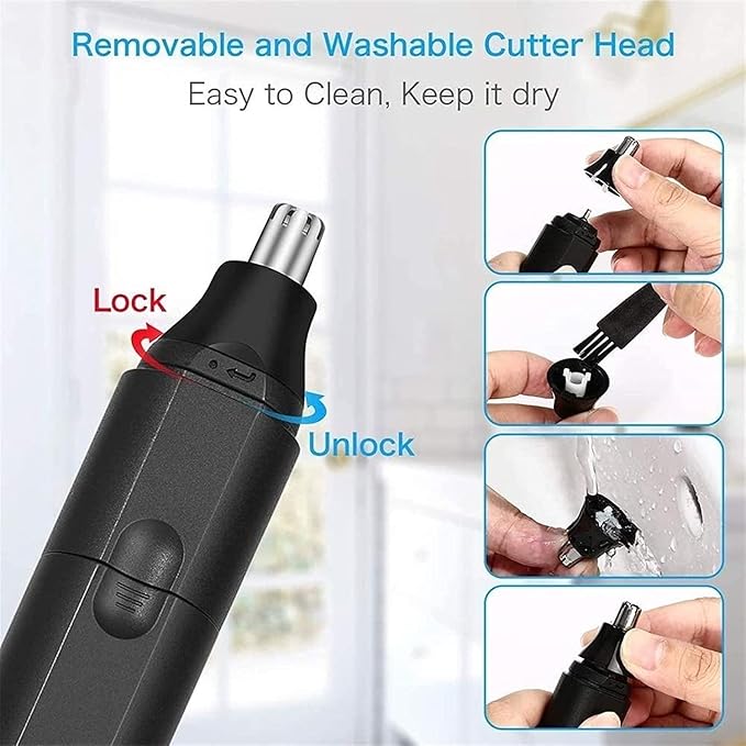 Nose Hair Trimmer for Men Electric Nose and Ear Hair Trimmer with 360° Rotating Painless Dual Edge Blades Waterproof Mute Motor Battery Operated