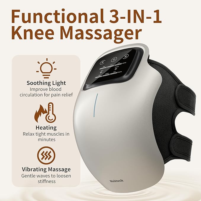 Nekteck Knee Massager Cordless Knee Massage for Pain Relief with 3 Heating Levels &amp Vibration Modes Smart Knee Massage with Heat Gentle Lights FSA Eligible Ideal Gifts for Men Women Him Her