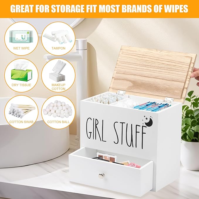 Tampon Holder for Bathroom Decor Feminine Product Organizer With Lid Shark Week Storage Pad Organize Case with lid Shark Week Tampon Storage Lady Stuff Box for Bathroom Accessories (White)