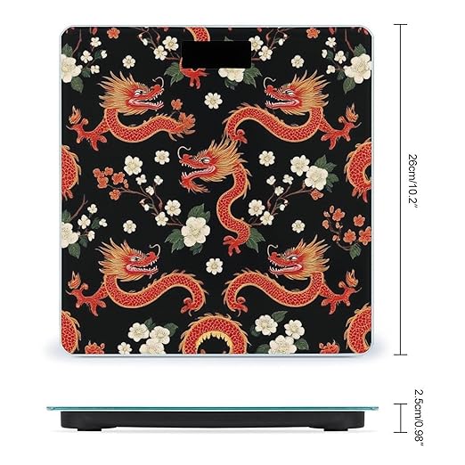 Men's Smart Scale for Body Weight Digital Bathroom Weighing Scale Automatic Switch Energy Saving Scale Japanese Chinese Dragon Flower Black Floral