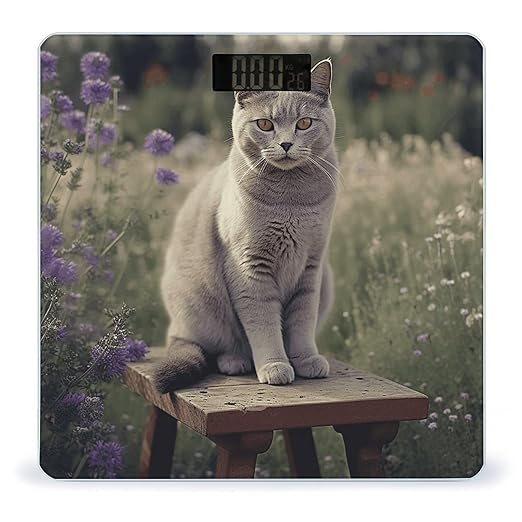 Digital Bathroom Scale for Body Weight Scale with Bright LCD Display High Accuracy Step-On Technology Auto On/Off Gray Cat in Flower Field Digital Scales 400 Lbs /180kg