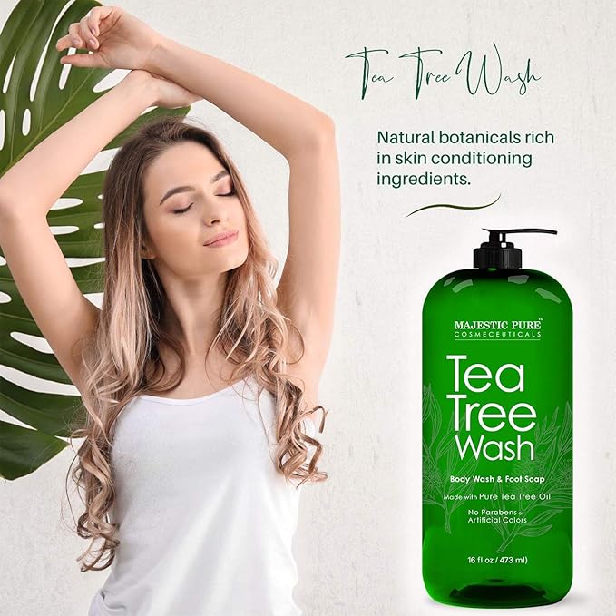 MAJESTIC PURE Tea Tree Body Wash and Tea Tree Athletes Foot Cream Bundle
