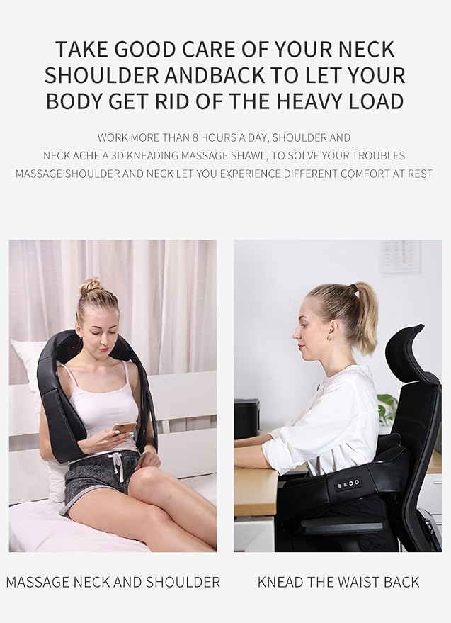 Back Massager with Red Light Hot Compress and 16 Massage Heads Foldable Shawl Design 3D Deep Tissue Kneading Pillow Massage for Men Women Christmas Gift (Color : Black)
