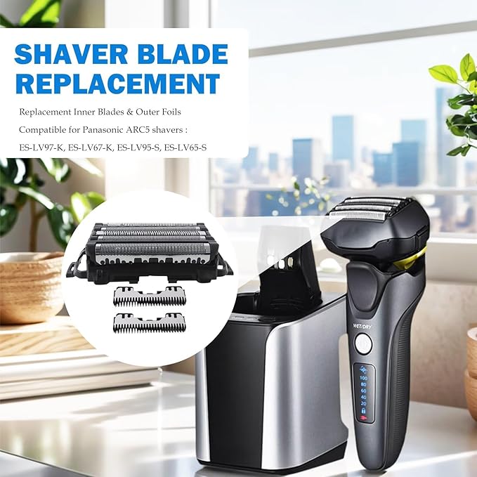 Shaver Replacement Outer Foil and Inner Blade Set Fit for Panasonic WES9032P Shaver Head Fit for ARC 5-Blade Shavers ES-LV97-K ES-LV67-K ES-LV95-S ES-LV65-S
