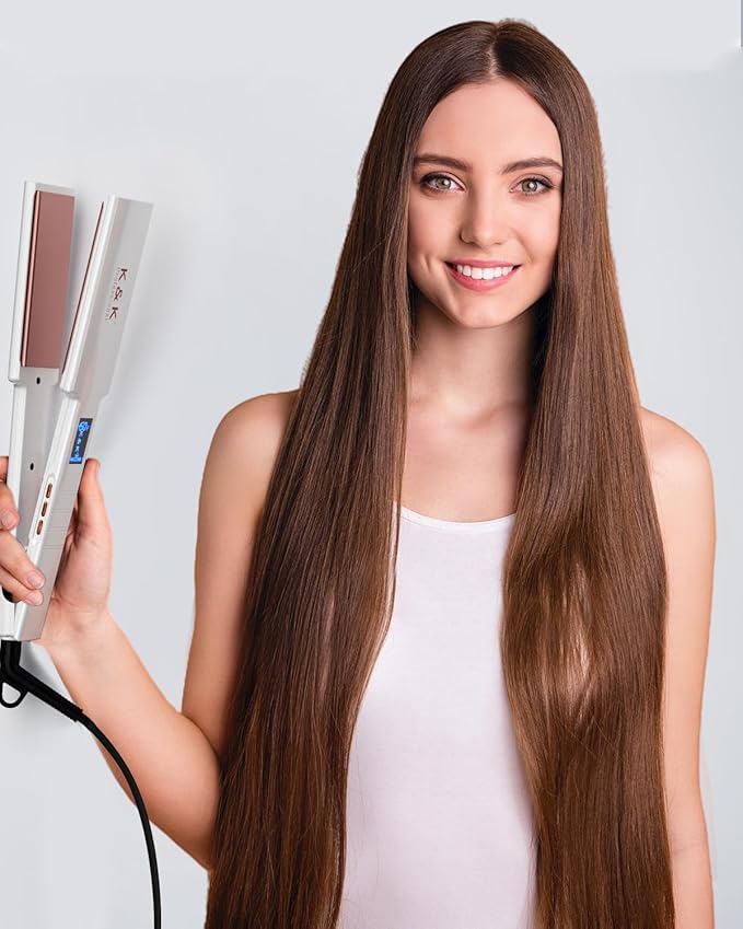 K&ampK Nano Hair Straighteners Wide Plates Adavance Ceramic Coated Plates Digital Display Ultra-Fast Heat Up Auto Safety Shut Off Plancha De Pelo Dual Voltage UK Plug for Thick Hair