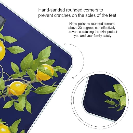 Lemon Tree Bathroom Scale Automatic Power On/Off Body Scales LCD Backlight Display Square Digital Scale Rounded Corners Bathroom Scales for Home Bedrooms