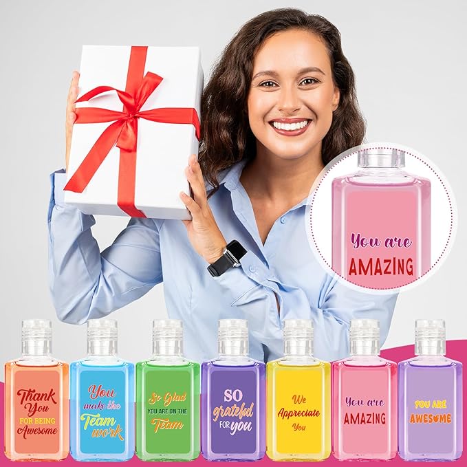 50 Pcs Thank You Mini Hand Sanitizer Bulk Employee Appreciation Gift Inspirational Small Hand Sanitizer 1fl oz Travel Size Hand Soap for Team Coworker Friends Teacher Valentine (Colorful)