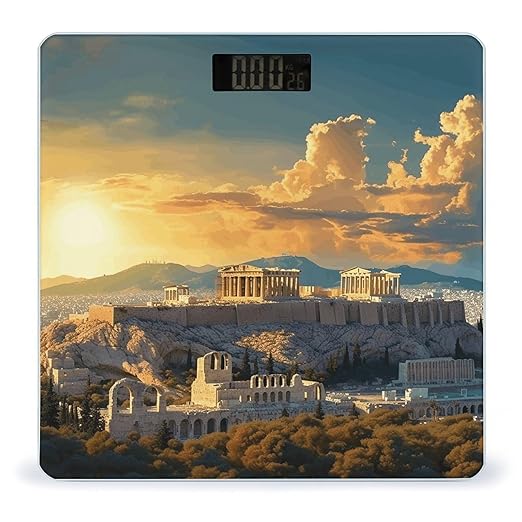 Acropolis Cityscape Skyline Bathroom Scale Large LCD Backlight Display Digital Scale Rounded Corners Body Scales Automatic Power On/Off Bathroom Scales for Home Bedrooms