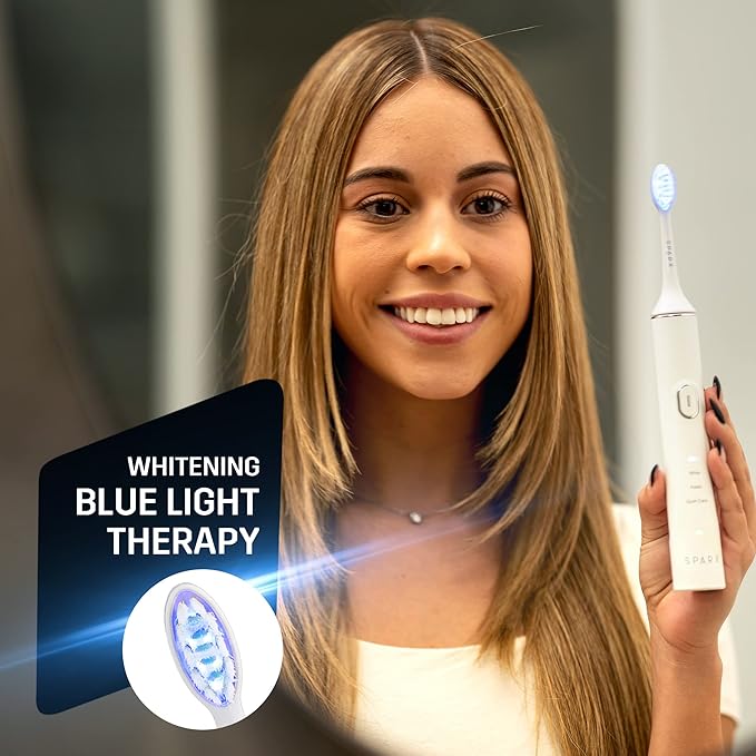 SPARX Electric Toothbrush for Teeth Whitening Gum Care &amp Polishing Light Therapy Technology for Whiter Teeth &amp Healthy Gums Rechargeable [White]