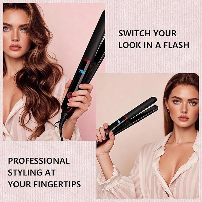 Hair Straightener Flat Iron &amp Curler 2 in 1 Titanium Ceramic Ionic Hair Straightener with 4 Adjustable Heat Curler for Fast Smooth Styling Anti-Frizz Styling Tool