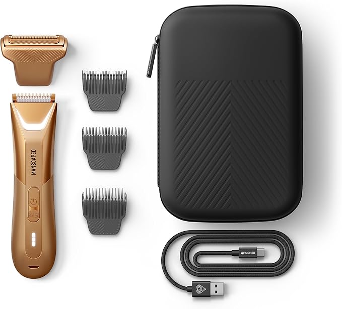 MANSCAPED® The Lawn Mower® 5.0 Ultra Groin &amp Body Hair Trimmer – Dual-Head SkinSafe® Trimmer &amp Foil Blades Waterproof Groomer USB-C Rechargeable with Travel Case Men’s Ball Shaver Forged G