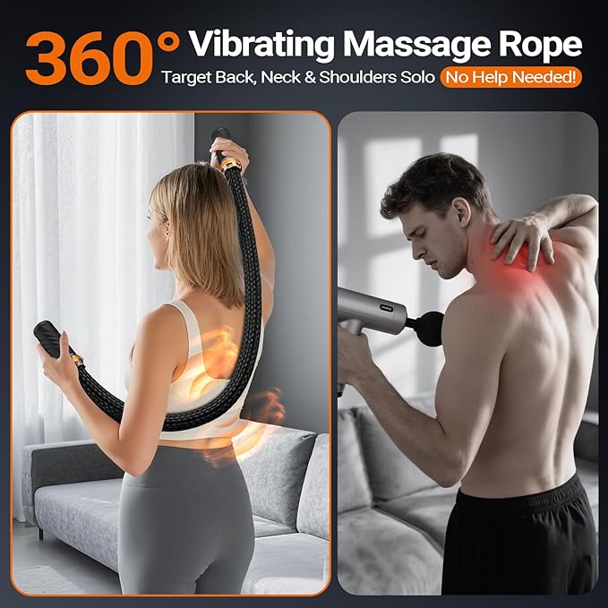 HYAKO S1 3D Flexible Pro Back Massage Rope - Handheld Vibration Therapy Massager &amp Hands-Free for Lower Back Pain Relief 3000-7000 RPM Deep Tissue Muscle Massage GunIdeal for AthletesGym &amp