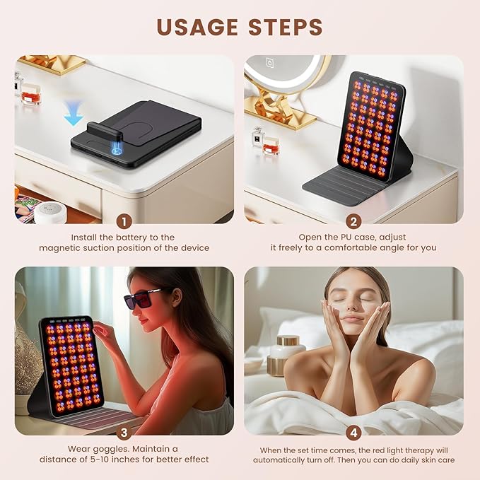 INTEO Red Light Therapy for Face and Body Portable Red Light Therapy with Protective Goggles 850nm Infrared Red Light Therapy with 6 Modes