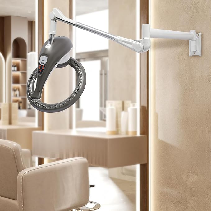 Wall Mounted Orbiting Hair Dryer 950W Temperature Adjustable 360 Degree Rotating Heating Ring Rotating Hair Treatment Machine with Timer Infrared for Salon SPA (Grey)