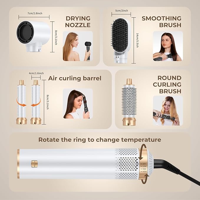 5 in 1 Hair Dryer Brush Negative Ion Blow Dryer Brush Set Upgrade Hot Air Brush Air Styler Curling Wrap Air Curler Curling Iron Hair Styling Tools As A Gift for Straight/Curl/Drying/Smoothing