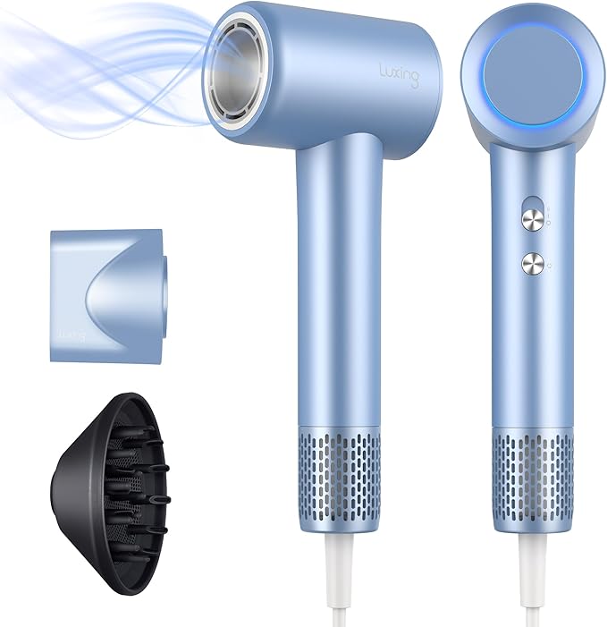 Hair Dryer TurboLux Ionic 200 Million Negative Ions 1500W Fast Drying High Speed Hairdryer with Diffuser Lightweight Low Noise Hair Dryers for Women with 110000 RPM Brushless Motor (Steel Blue)