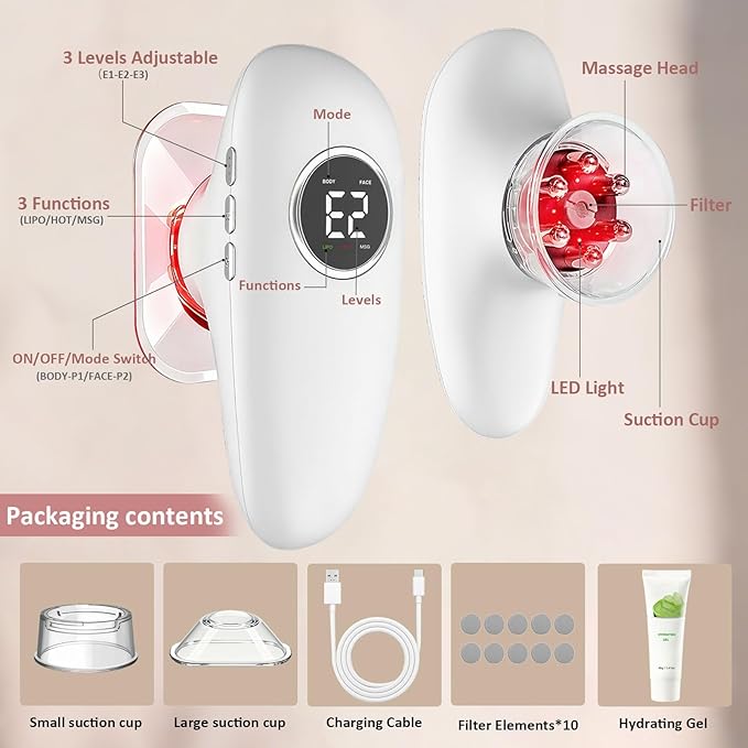 Body Sculpting Machine 4 in 1 Cellulite Remover for Legs Adjustable Cellulite Massage Tool Home Use Cupping Therapy Tool for Belly Waist Arms Legs and Face (Beige)