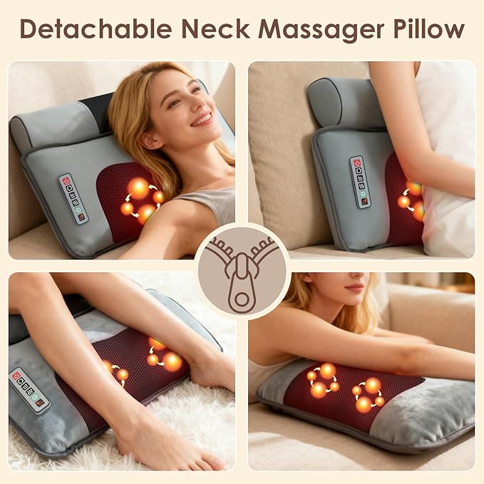 Full Body Massage Mat with Heat&ampVibration -Flannel Shiatsu Back Massager Heat Timer Neck&amp Foot Massager Lumbar Pillow&ampHead Pillow - Massage Chair Pad w Anti-Slip Bottom for Stress Relief/G