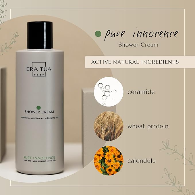 Pure Innocence Shower Cream | Exquisitely Dutch Made &amp Formulated | Softening Body Wash for All Skin Types | moisturizing cream Floral Scent of White Jasmine Shea Rose &amp Ylang-Ylang 200 ml