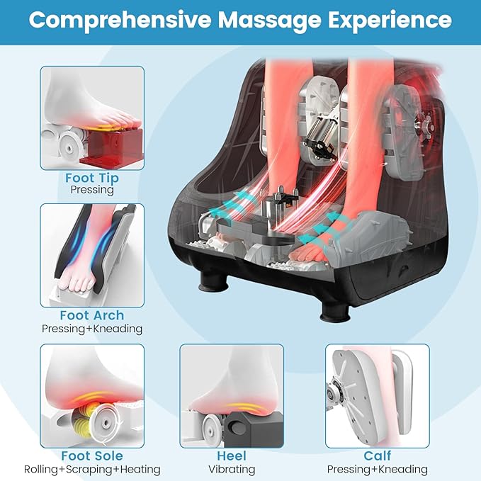 Giantex Foot and Calf Massager with Heat - Shiatsu Foot Massager Machine with Vibration Deep Kneading 3-Level Intensity Modes Electric Foot Massager for Tired Feet Leg Calf Pain Relief (Grey)
