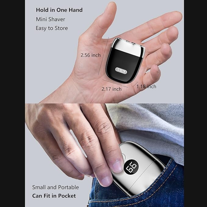 Electric Mini Shaver Pockets Razor Trimmer for Men Portable Wet and Dry Cordless Rechargeable Shaver Waterproof IPX7 Suitable for Travel Car Home Office Use (Silver)