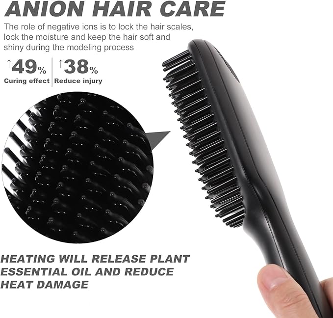FRCOLOR Electric Beard Straightening Comb and Hair Styler for Men Adjustable Temperature Heated Brush Portable Travel Grooming Tool for Home and Trip Use