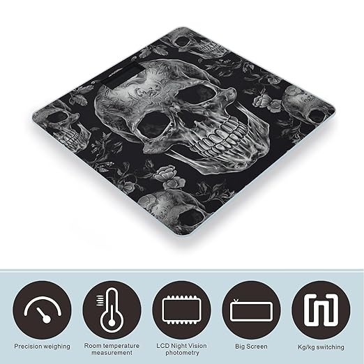 Skull Skeleton Bathroom Scale for Body Weight LCD Display Digital Bathroom Scale Tempered Glass Bathroom Weight Scales Fashion Smart Scales for Home Bedroom 400 Lb