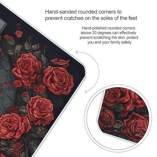 Skeleton with Roses Scale with LCD Easy-to-Read Anti-Slip Weight Digital Bathroom Scale Precision Weighing Scales Sturdy Tempered Glass Body Weight Scales for Daily Use