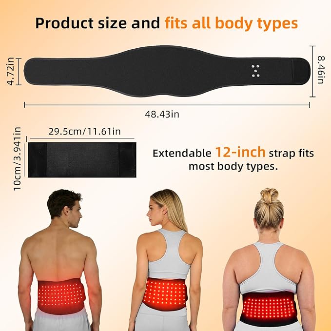 Portable Red Light Therapy Belt for Back Pain &amp Abdomen 5000mAh Cordless with Dual-Zone Control 10/20/30 Min Timer 10Hz Pulse for Muscle Recovery Home Office Use Gift for Parents