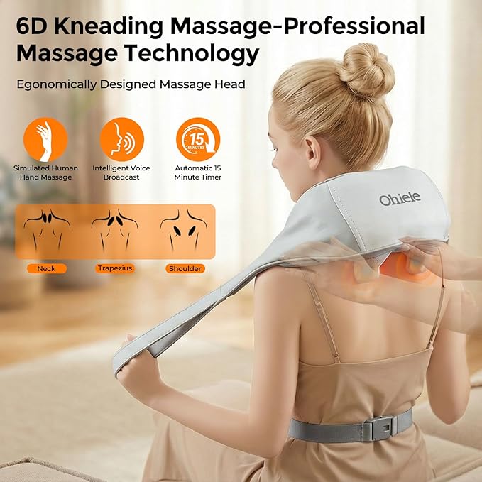 Neck Massager with Heat Shiatsu Back and Neck Massager for Pain Relief Deep Tissue 6D Kneading Massager for Neck Shoulders Back and Legs Portable Shoulder Massager Dad Mom(Gray)