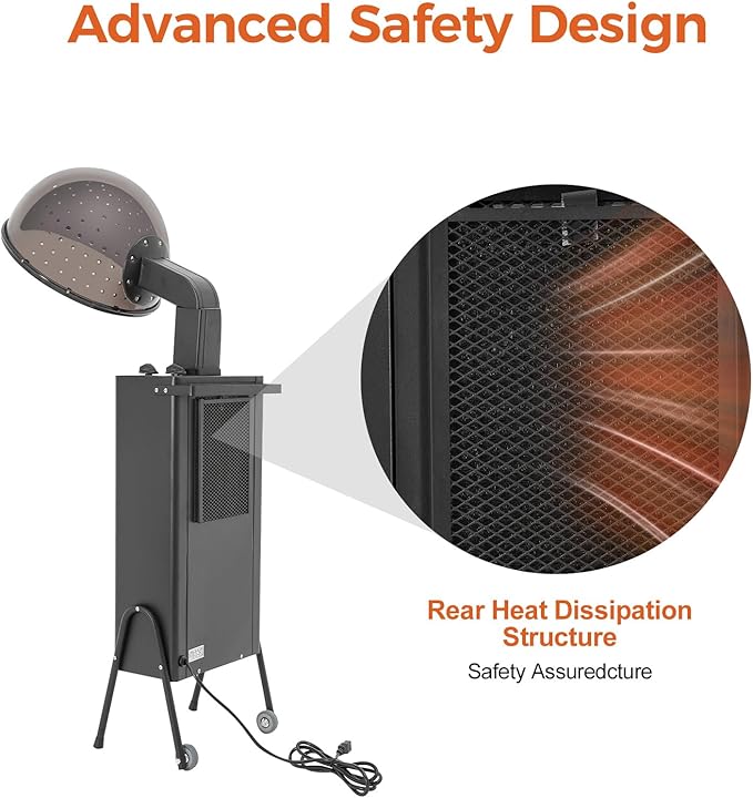 Hair Dryer for Salon Use - 1200W Freestanding Blow Dryer with Wheels Adjustable Timer &amp Temperature Large Hood Commercial-Grade Hair Dryer