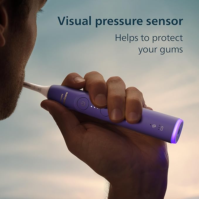 Philips Sonicare 6700 Series Electric Toothbrush - Next-Generation Sonicare Technology Pressure Sensor 9 Brushing Settings SmarTimer BrushPacer 21-Day Runtime Travel Case Purple HX7417/04