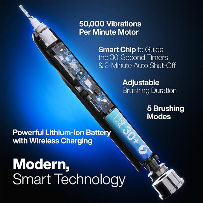 Aquasonic Clinical AQ Ultra-Whitening Smart Toothbrush with Touchscreen Bluetooth &amp Brushing Coach - 2 Brush Heads &amp UV Sanitizing Charging Case