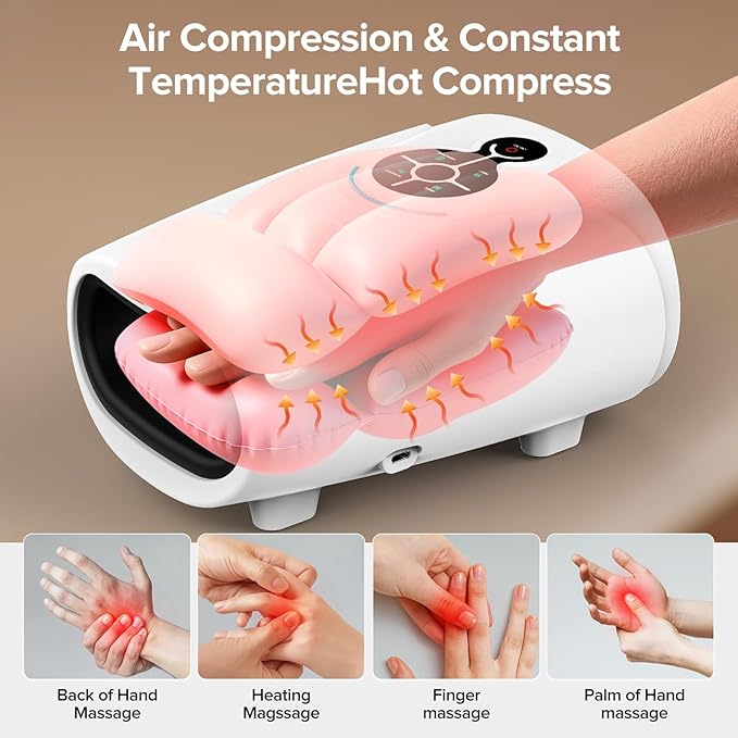 AERLANG Hand MassagerValentines Day Gifts for Her Him Birthday Gifts for Women Mom Hand Massage Machine with Heat and Compression Cordless Electric Hand Massager for Arthritis and Carpal Tunnel