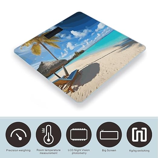 Tropical Beach Bathroom Scale Weight Scale for Body WeightHighly Accurate Digital Weighing Machine Clear LED Display Digital Bathroom Body Scale 400lb/182kg