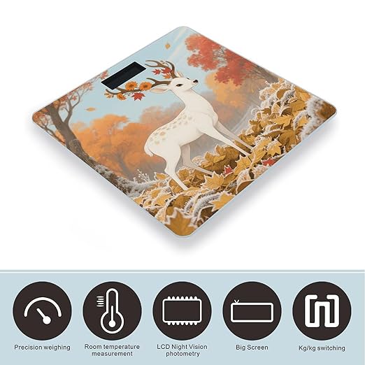 Deer Wearing Flowers Weight Scale Large Digital Bathroom Scales with Bright LED Display Non Slip Digital Scale and Step On Fashion Weighing Machine for Body
