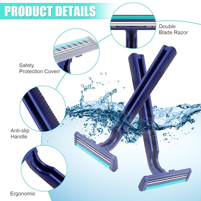 Disposable Razors Bulk for Men 200 Pack Homeless Supplies Bulk Twin Blade Mens Travel Supply Razor for Shaving Safety Beard Shavers for Camping Bathing Hotel (Blue)