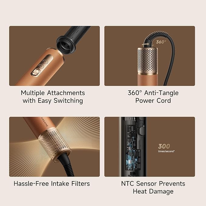 DREAME AirStyle Suite Pro Hair Styler &amp High-Speed Dryer 110000 RPM Motor 3 Essential Snap-On Attachments for Curling Volumizing &amp Fast Dry Frizz Control Cool Shot Luxury Leather Travel