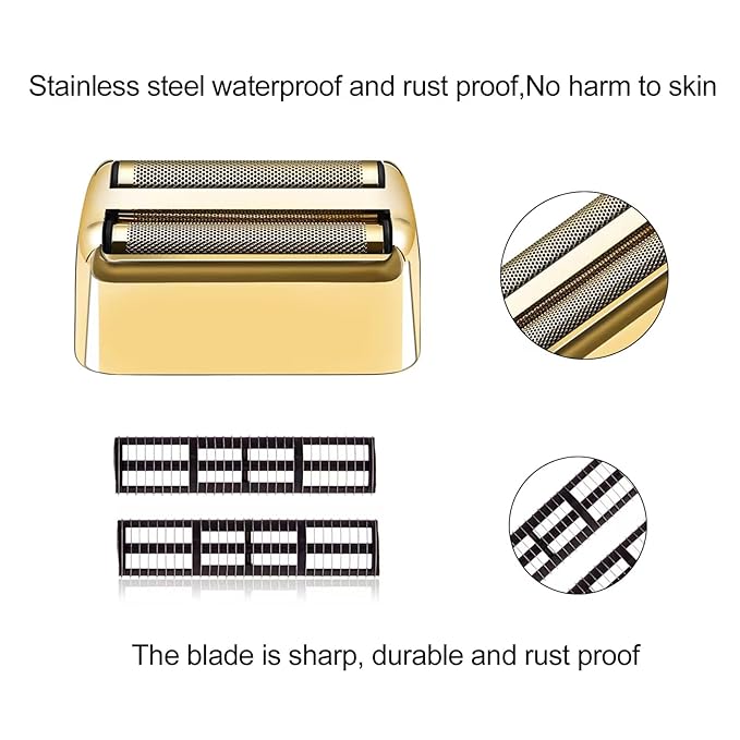 Gold Replacement blades Foil and Cutters Compatible with BaBylissPRO Barberology FXFS2 Shaver foil Replacement Heads(2 pack ）