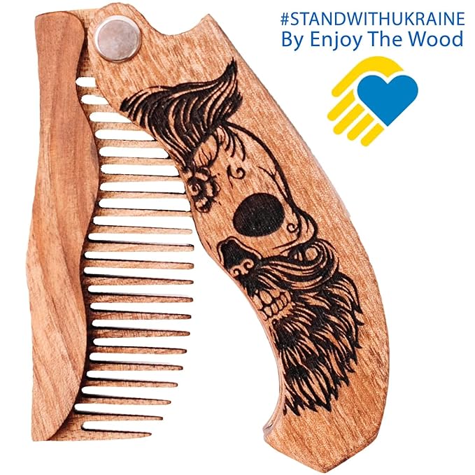 Wooden Beard Comb for Men - Personalized Folding Pocket Comb for Moustache Beard &amp Hair Walnut Combs Engraved (Love Is)
