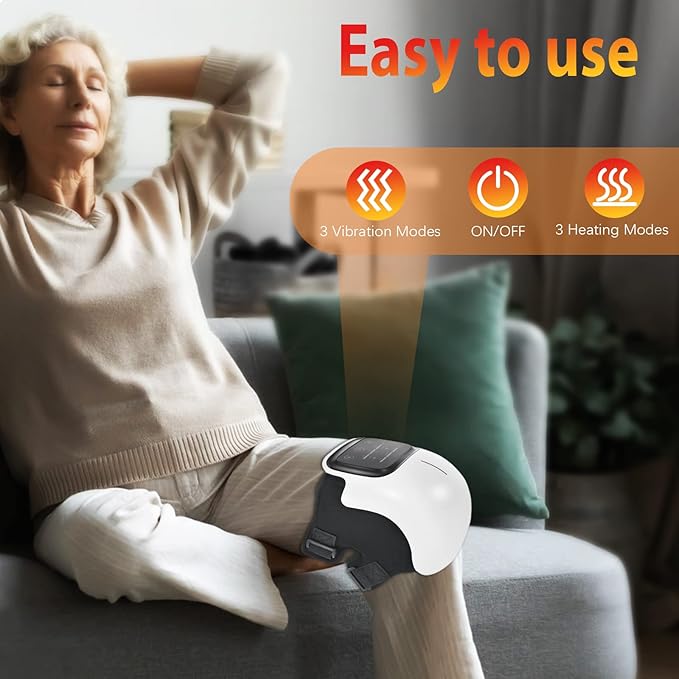 Knee Massager Large LED Screen Adjustable TemperatureCordless Knee Massager with Heat and Vibration Portable Massager for Knee Discomfort Longer Knee Straps 48CM