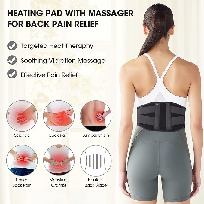 CUEHEAT Heated Waist Belt Cordless Heating Pad for Low Back Electrical Heating and Massage Rechargeable Battery Powered (Dark Black 53inch)