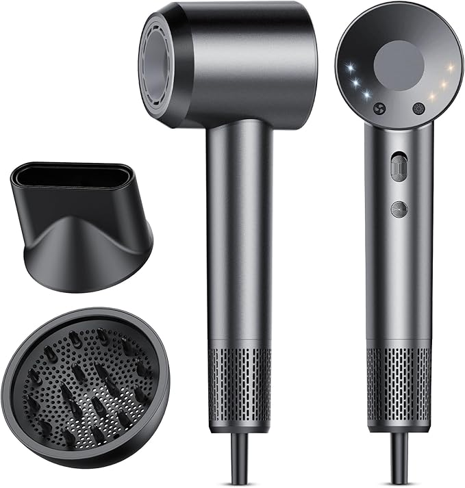 aowoka Hair Dryer 160000 RPM Professional High Speed Ionic Blow Dryer 500 Million Negative Ions &amp Heat-Control &amp Low Noise Hairdryer for Faster Drying No Heat Damage Travel with Diffuser（Gr