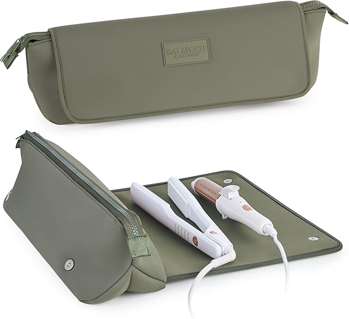 BAREFOOT CARIBOU Hair Tools Travel Bag and Heat Resistant Mat for Flat Irons Straighteners Curling Iron and Haircare Accessories 2-in-1 design with Interior Pockets Portable Organizer