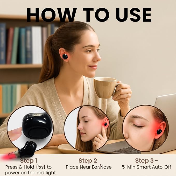 2026 Upgraded Red Light Device for Ears and Nose – 650nm LED Ear Wellness Device Hands-Free Design Lightweight &amp Portable for Home Work &amp Travel (Black)