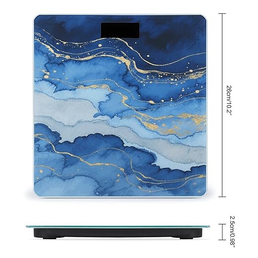 Abstract Blue Marble Watercolor Weight Scale Large Bathroom Scales Digital Weight with Bright LED Display Non Slip Automatic Weighing Scale Fashion Weighing Machine for Body