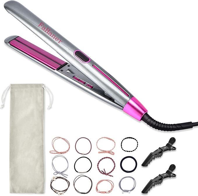 Professional Hair Straightener and Curler 1 inch Flat Iron with Adjustable LCD Tempareture Display 266°F - 446°F Ion Hair Straightener Suitable for All Hair Types