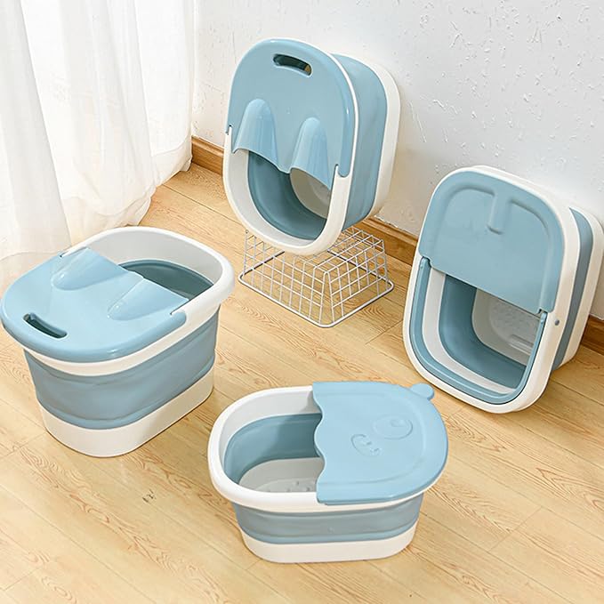 Foot Soaking Bucket Collapsible Massage Function PP Foot Bath Tub for Home (Blue)